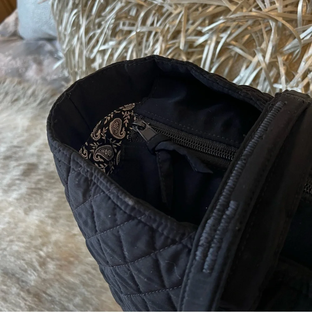 VERA BRADLEY Iconic Microfiber Baby Diaper Bag Black Paisley Interior Tote